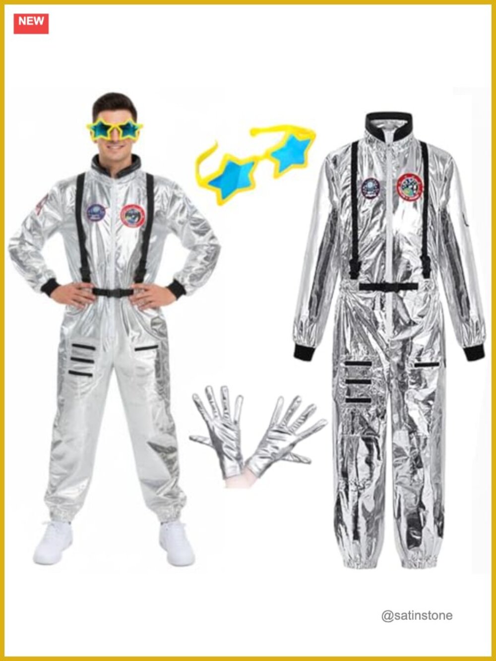 Adult Astronaut Costume Jumpsuit with Sunglasses and Gloves for Halloween